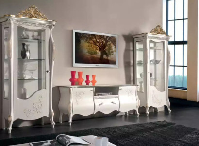 Klassische Wand Wohnzimmer 2x Vitrine Sideboard RTV Regal 3tlg.